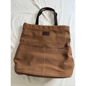 Pendleton Canvas Tote Bag Brown Leather Trim Wool Blanket Lined Carryall READ